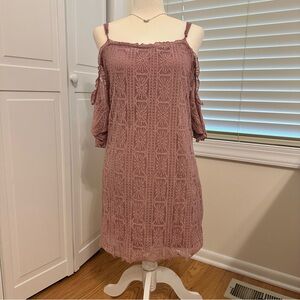 Love, fire blush pink Cold-Shoulder Crochet Lace mini Dress
